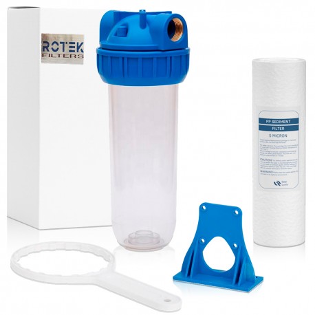 10" Wasserfilter Portacartusche mit 1" Anschluss – Kompletter Kit mit Halterung, Schlüssel und 5 Mikron Kartusche
